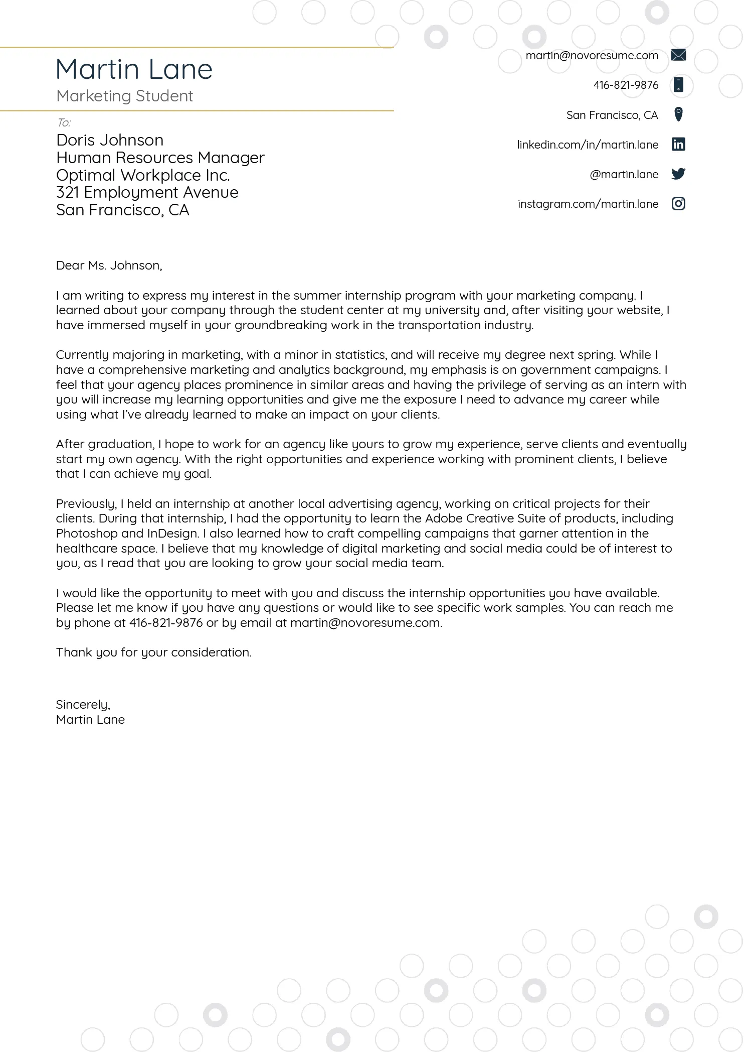 College Templates for Cover Letter