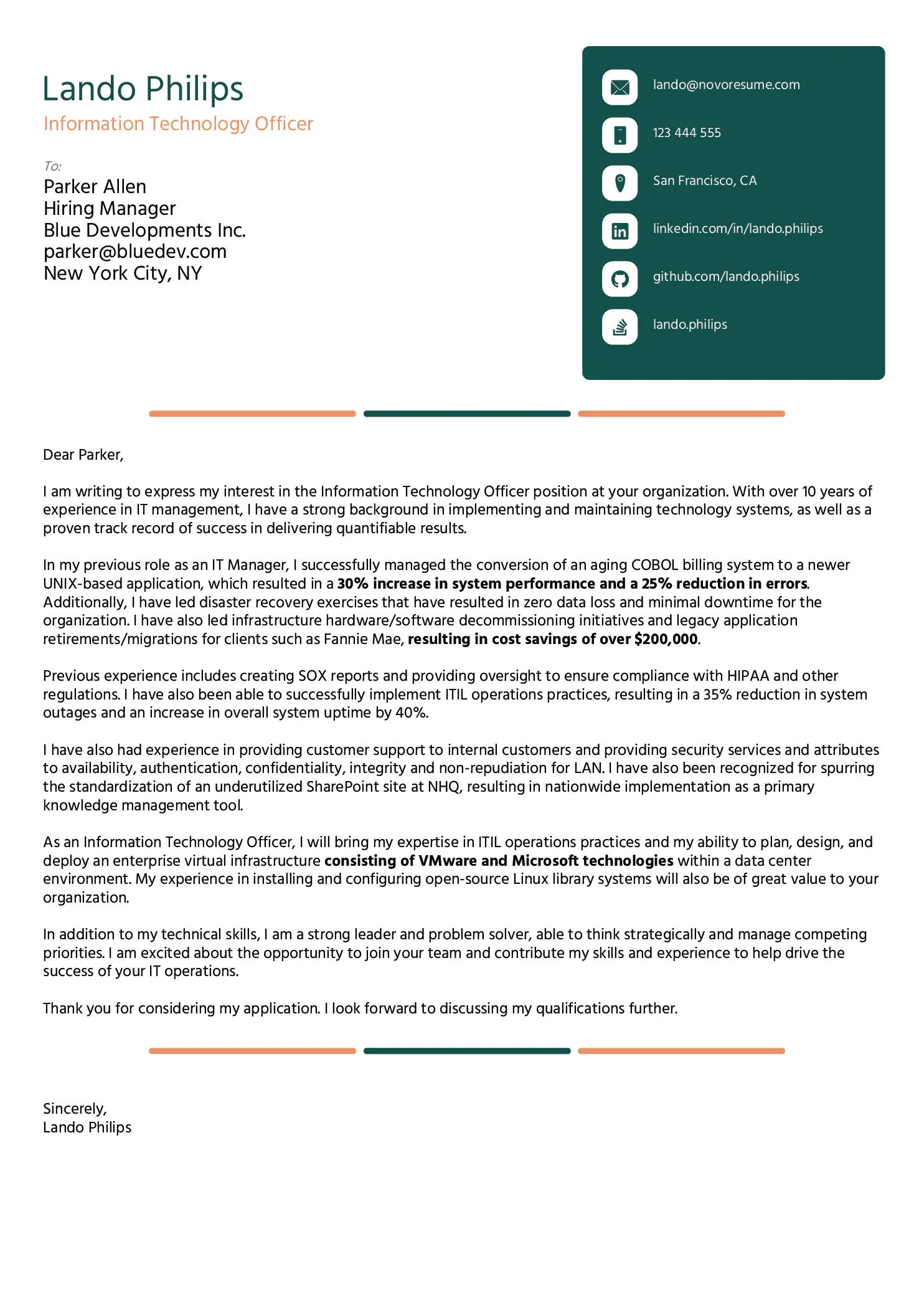 IT Templates for Cover Letter